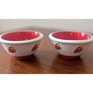 TERRAMOTO Summer Strawberry Set of 2 Ceramic Small Sauce or Prep Bowls MINT